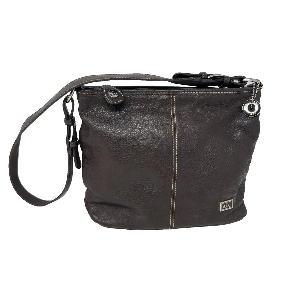 The Sak Brown Leather Shoulder Bag Zip Top Medium Adjustable Strap Pockets